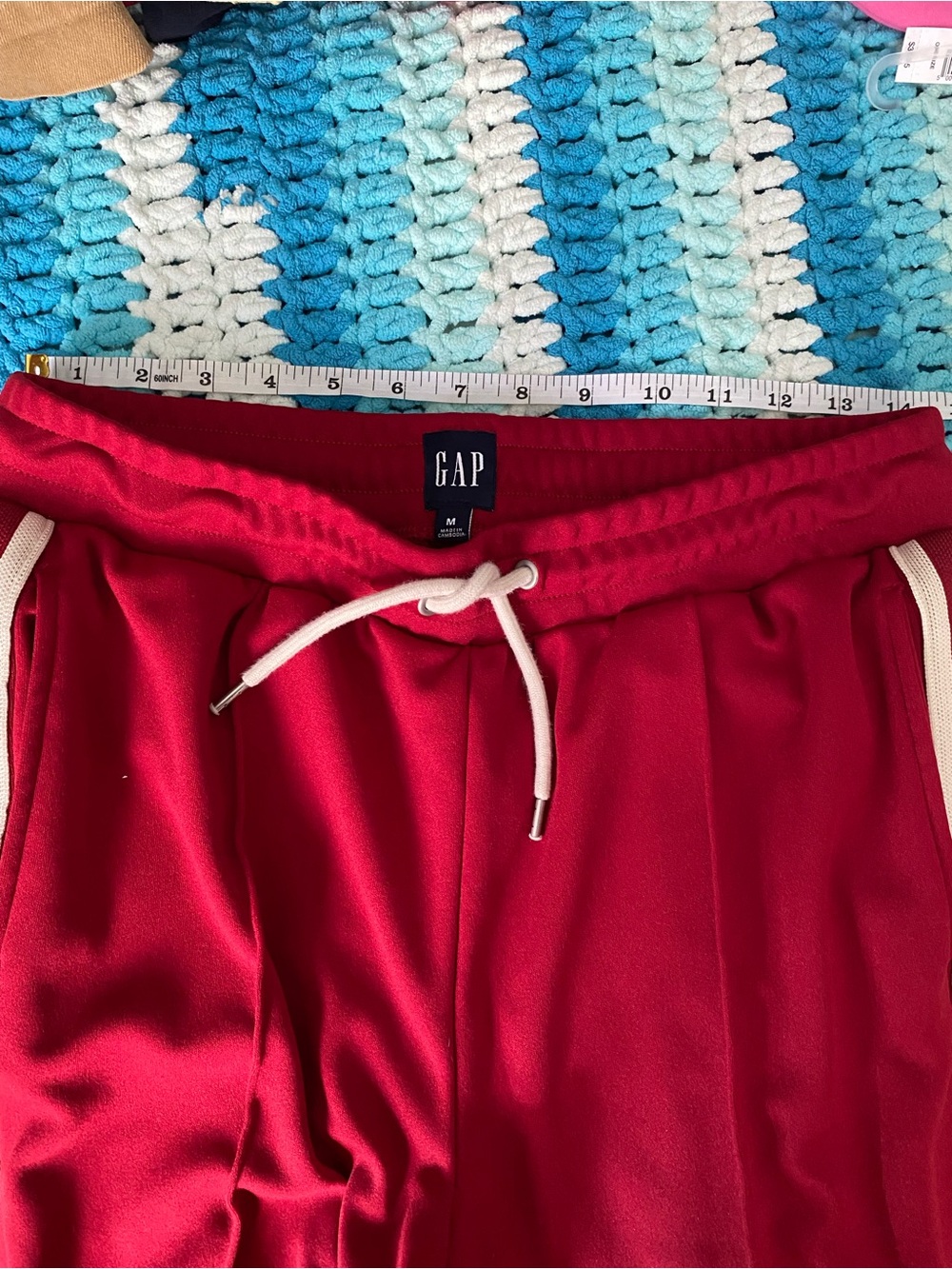 GAP Red Wide Leg Track Pants Cream Side Stripe Size M Sporty Retro - Picture 6 of 8